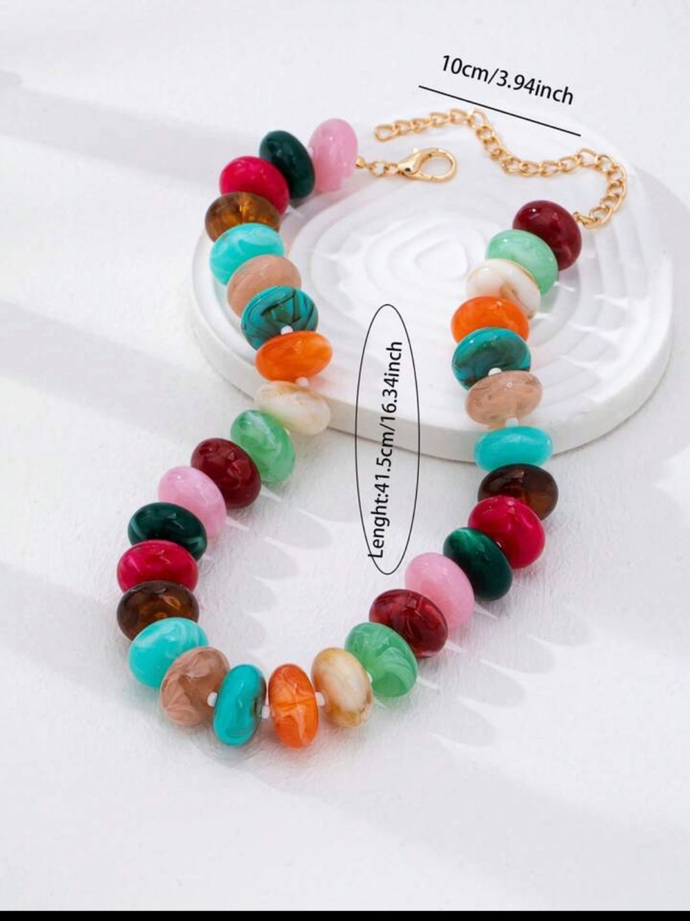 New! Multicolored Coastal Beaded Resin Marbled Disk Dopamine Statement Necklace - Picture 5 of 11